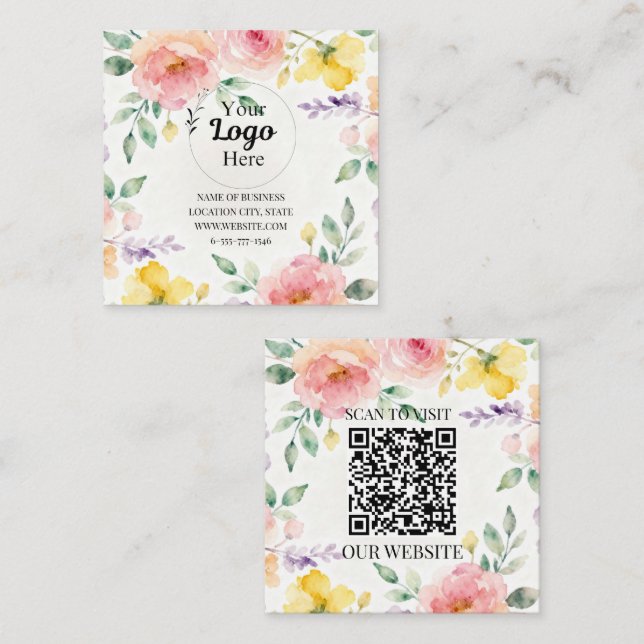 Carte D'appel Elegant Watercolor Floral business logo Modern  (Devant / Derrière)
