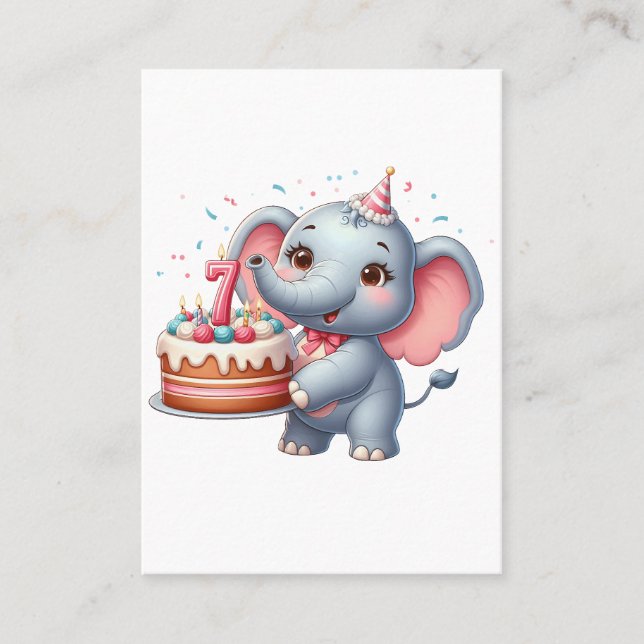 Carte D'appel Éléphant Mignon 7ème Anniversaire (Devant)