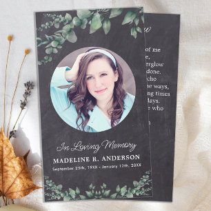 Carte D'appel Eucalyptus Sympathy Funeral Prayer Card Gris Ardoi