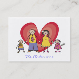 Carte D'appel Famille heureuse de dessin animé stylisé mignon gr