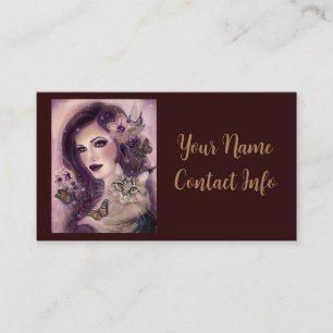 Carte D'appel Femme Imaginaire avec chat par Renee Lavoie