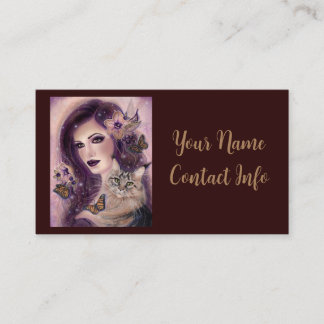 Carte D'appel Femme Imaginaire avec chat par Renee Lavoie