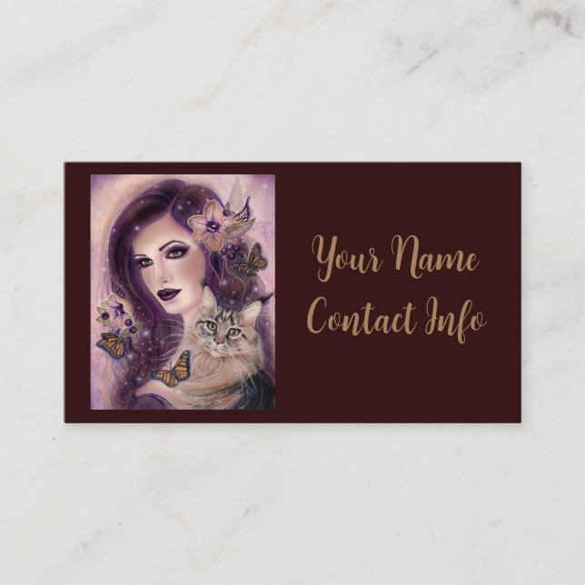 Carte D'appel Femme Imaginaire avec chat par Renee Lavoie (Devant)