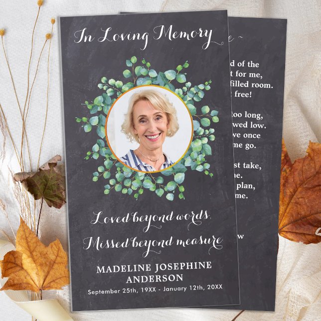 Carte D'appel Fiche de prière funéraire Rustique Élégant Verdure (Créateur téléchargé)