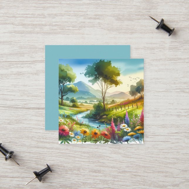 Carte D'appel Fleur sauvage et ruisseau dans la vallée de Spring (Devant/Arrière en situation)