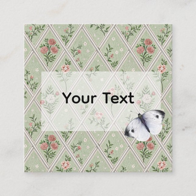 Carte D'appel Fleur Vintage Vert Country  (Devant)