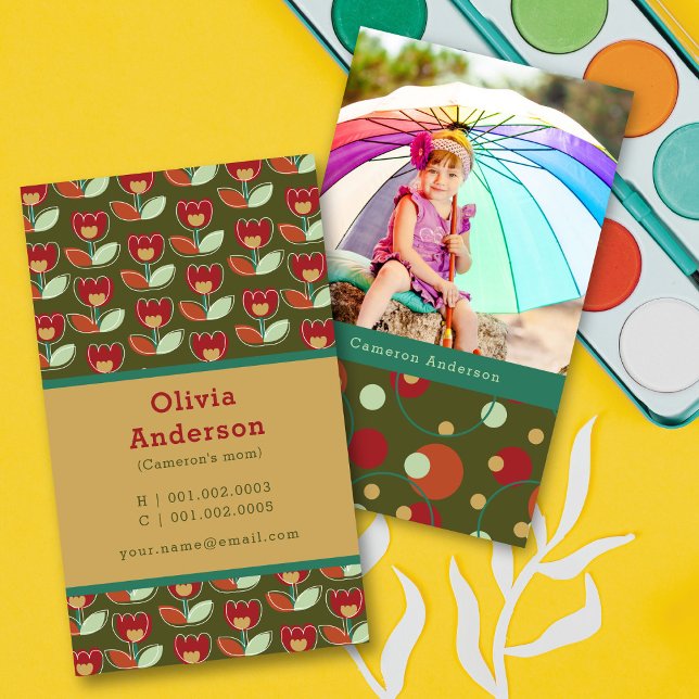 Carte D'appel Fleurs et points de Tulip rétro Motif Photo Mommy (Créateur téléchargé)