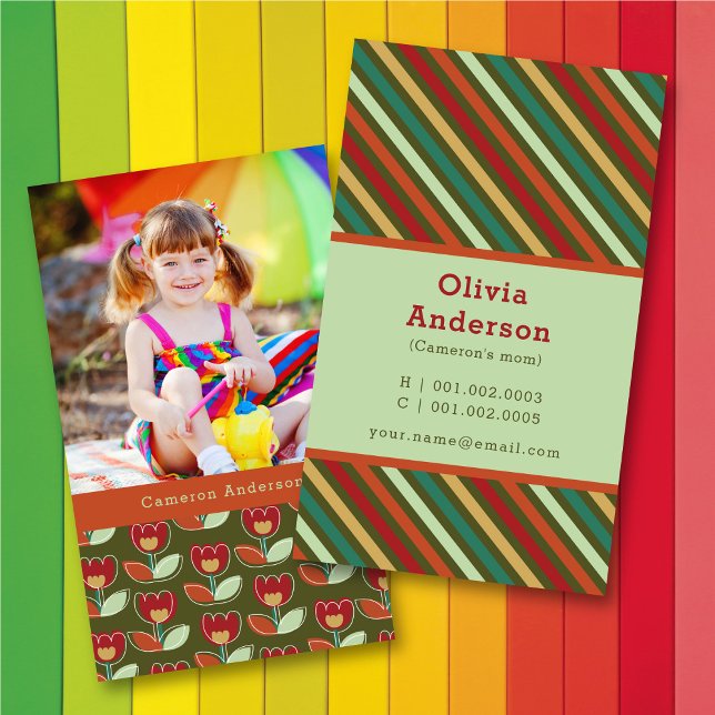 Carte D'appel Fleurs et rayures de Tulip Retro Motif Photo Momen (Créateur téléchargé)