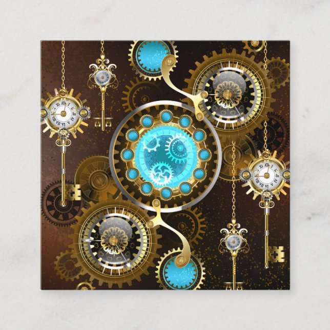 Carte D'appel Fond rouillé Steampunk avec verres turquoise (Devant)