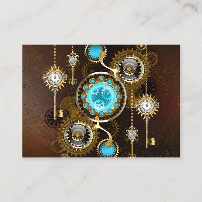 Carte D'appel Fond rouillé Steampunk avec verres turquoise (Devant)