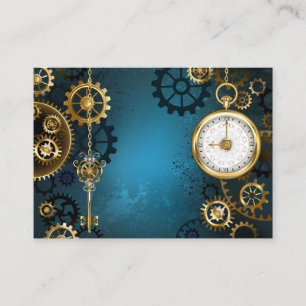 Carte D'appel Fond turquoise Steampunk avec engrenages