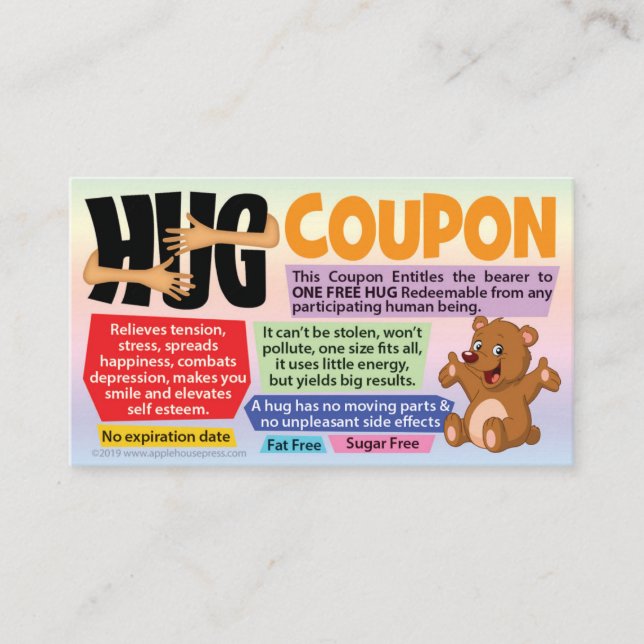 Carte D'appel Free Hug Coupons - Gift for Wife, Husband, Kids (Devant)