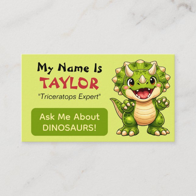 Carte D'appel Fun Personalized Kids Dinosaur Theme  (Devant)