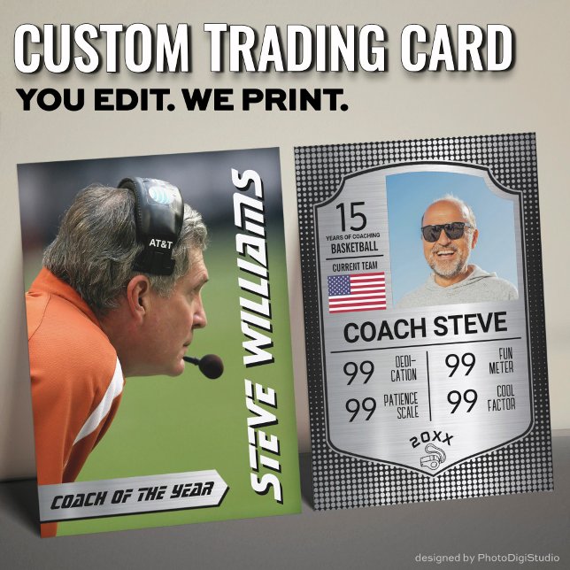 Carte D'appel Funny Coach Trading Card Coach Stats Card Cadeau (Custom Coach Trading Card, Silver Shield Coach Card)
