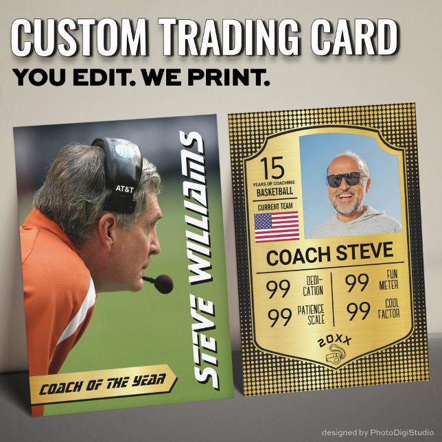 Carte D'appel Funny Coach Trading Card Coach Stats Card Cadeau (Custom Coach Trading Card, Gold Shield Coach Card)