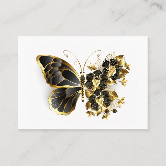 Carte D'appel Gold flower Butterfly with Black Orchid (Devant)