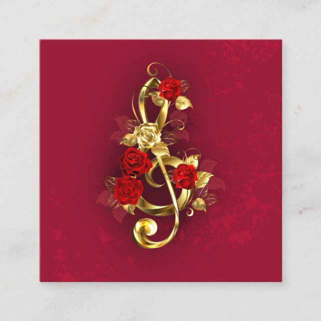 Carte D'appel Golden Treble Clef avec fleurs Roses (Devant)