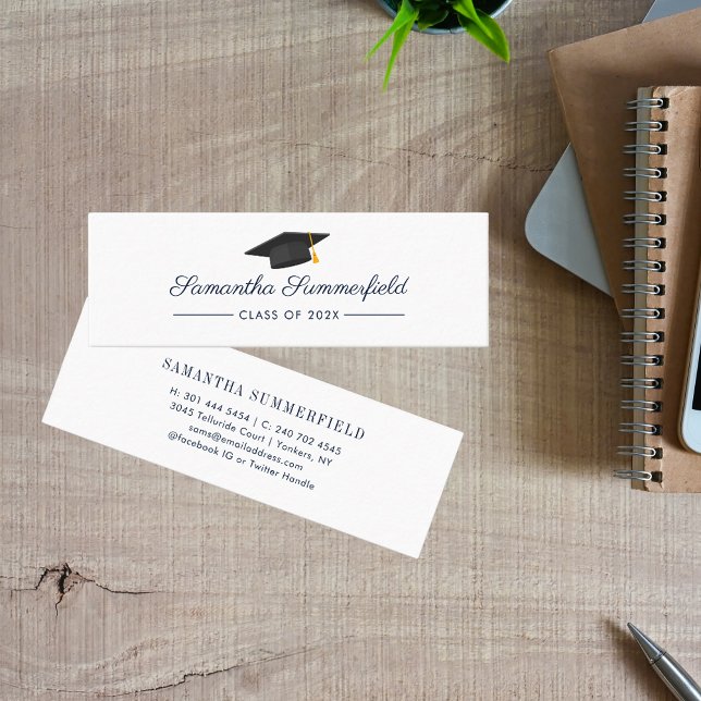 Carte D'appel Graduation 2025 Modern College Script Contact (Graduation 2025 White Miini Calling Card)