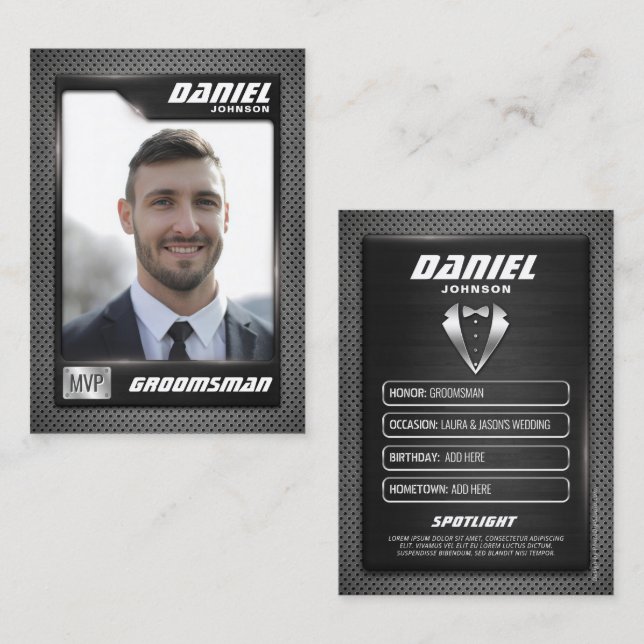 Carte D'appel Groomsman Trading Card, MVP Best Man Gift, Mariage (Devant / Derrière)