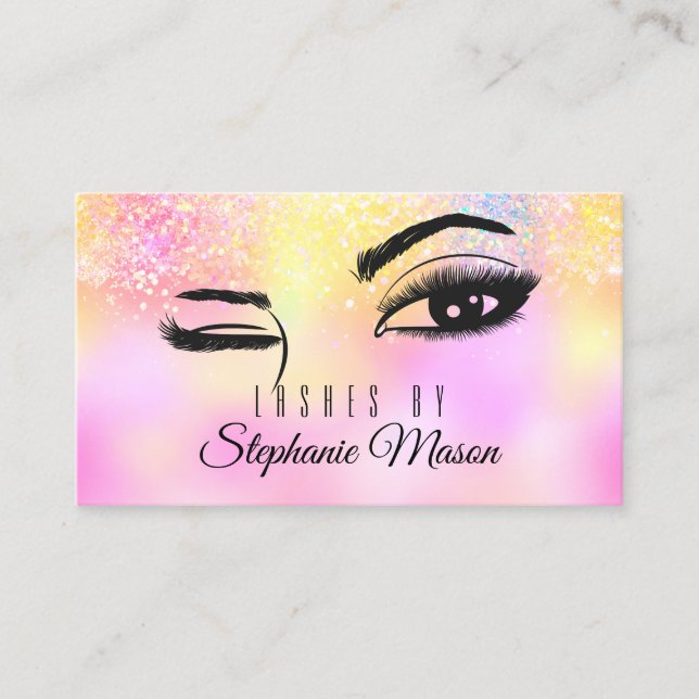 Carte D'appel Holographe Rose Gold Parties scintillant Lashes Ye (Devant)