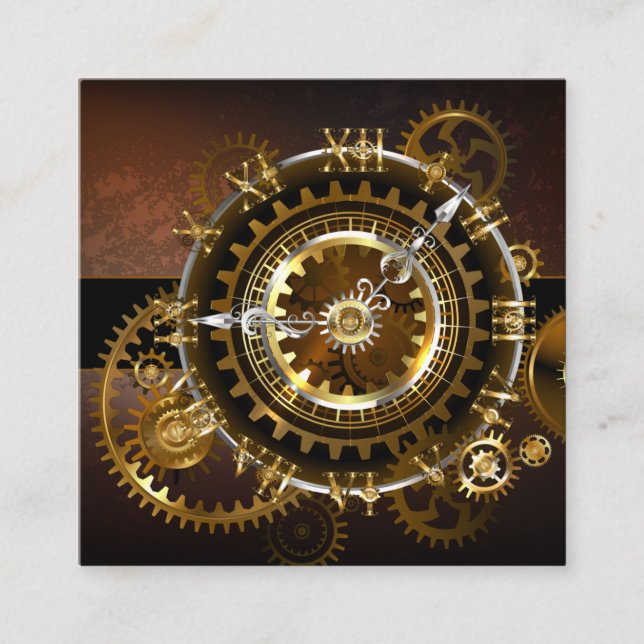 Carte D'appel Horloge Steampunk avec des engrenages anciens (Devant)