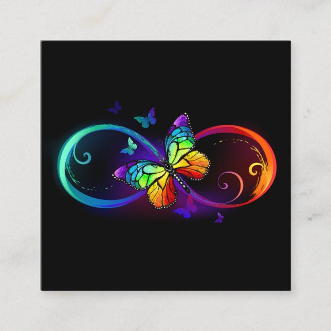 Carte D'appel Infini vibrant avec papillon arc-en-ciel sur noir (Devant)