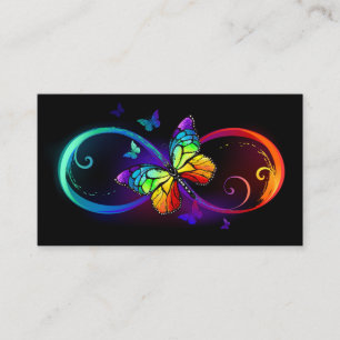 Carte D'appel Infini vibrant avec papillon arc-en-ciel sur noir