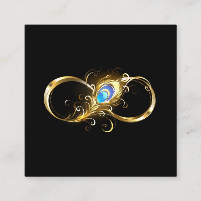 Carte D'appel Infinité avec plume de paon doré (Devant)