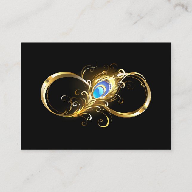 Carte D'appel Infinité avec plume de paon doré (Devant)