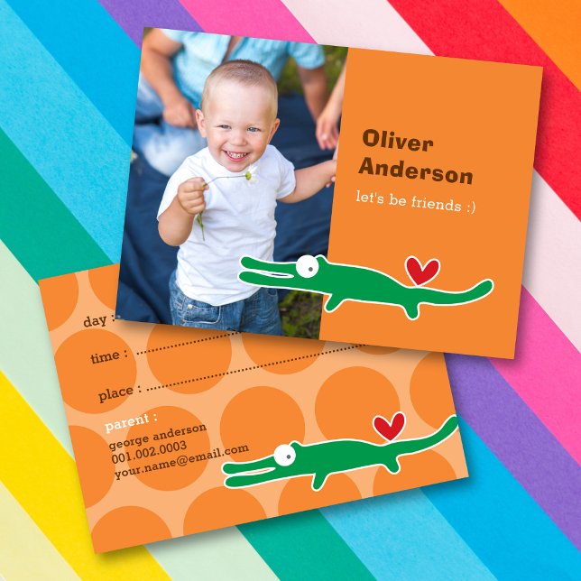 Carte D'appel Joli dessin vert Alligator photo Jeu de l'enfant D (Créateur téléchargé)