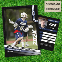 Lacrosse Player Trading Card en bleu noir