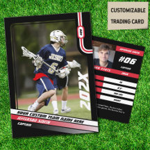 Lacrosse Player Trading Card en rouge noir