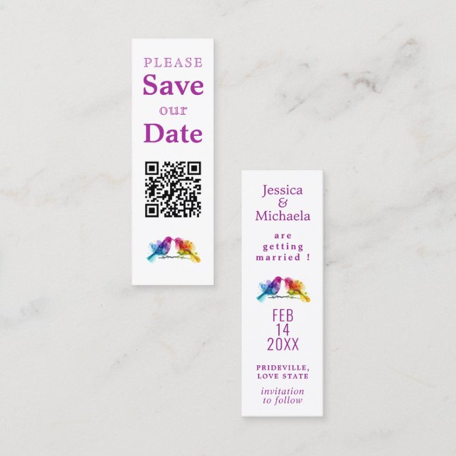 Carte D'appel LGBTQ+ avec code QR Rainbow Lovebirds (Devant / Derrière)