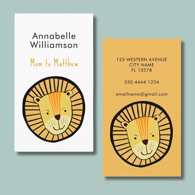Carte d'appel Lion maman (Mommy calling card with lion design. Perfect for new school friends, parent networking & play dates.)
