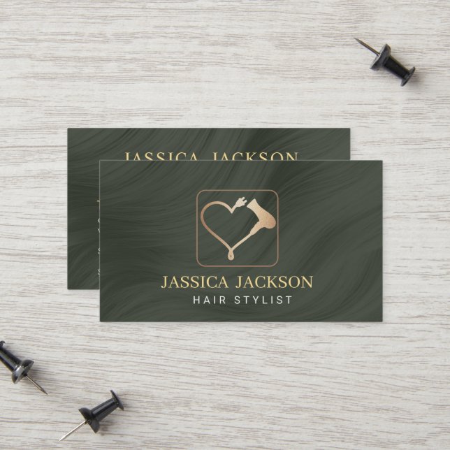Carte D'appel Logo de coiffeur Salon de beauté vert (Devant/Arrière en situation)