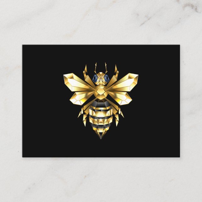 Carte D'appel Logo Faux Gold Foil Bee Polygonal sur Noir (Devant)