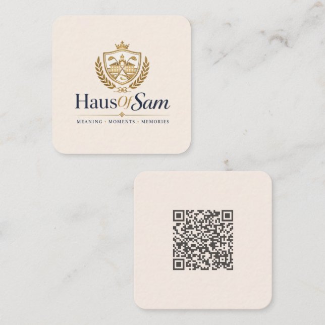 Carte D'appel Logo personnalisable et code QR Soft Warm Ivory  (Devant / Derrière)