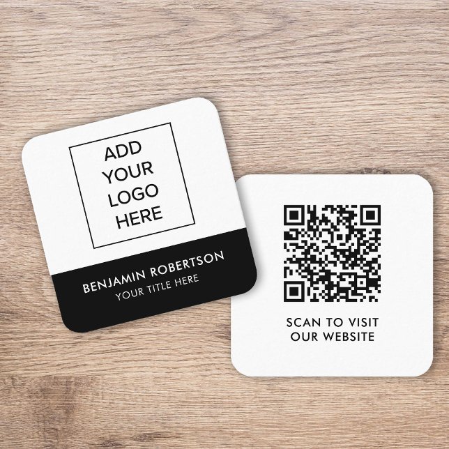 Carte D'appel Logo personnalisé noir blanc Code QR moderne simpl (Créateur téléchargé)