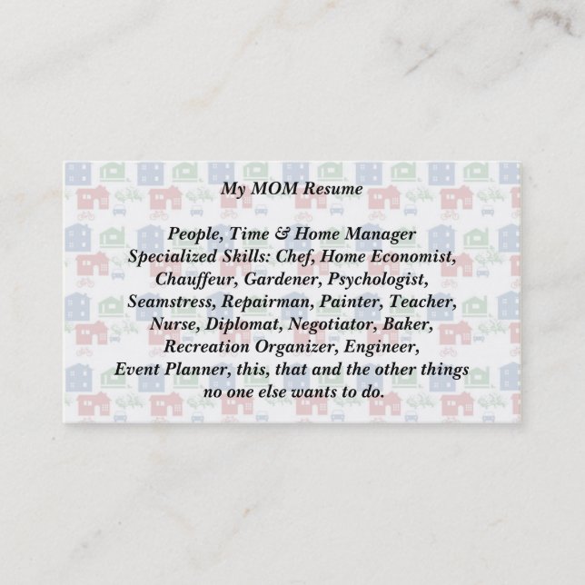 Carte D'appel Ma maman Reprendre Business Calling Card voiture d (Devant)