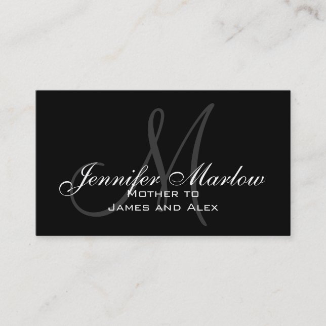 Carte d'appel maman Monogramme noir blanc (Devant)