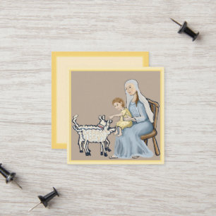 Carte D'appel Marie et Jésus saluant les agneaux