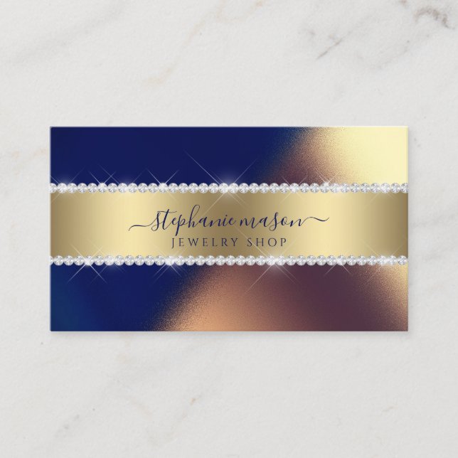 Carte D'appel Marine Blue Gold Sparkling Diamonds Moderne (Devant)