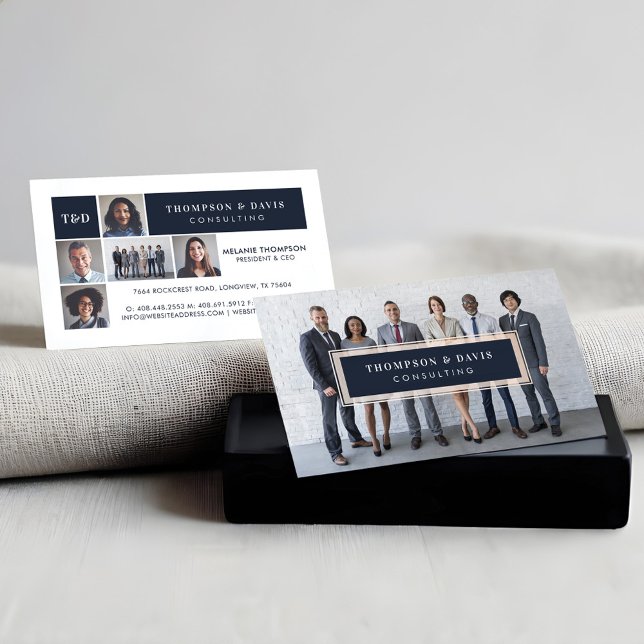 Carte D'appel Marine moderne Blue Business Team Photos Collage G (Modern Navy Blue Business Team Photos Collage Grid Calling Card)