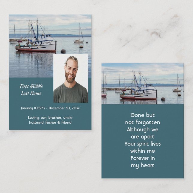 Carte D'appel Memorial Keepsake Commercial Fisherman (Devant / Derrière)