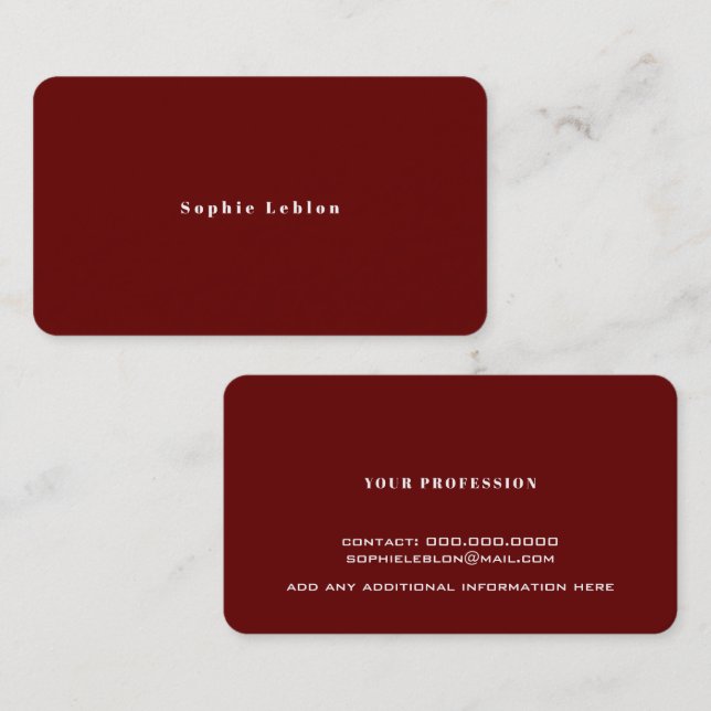 Carte D'appel Minimaliste simple rouge foncé (Devant / Derrière)
