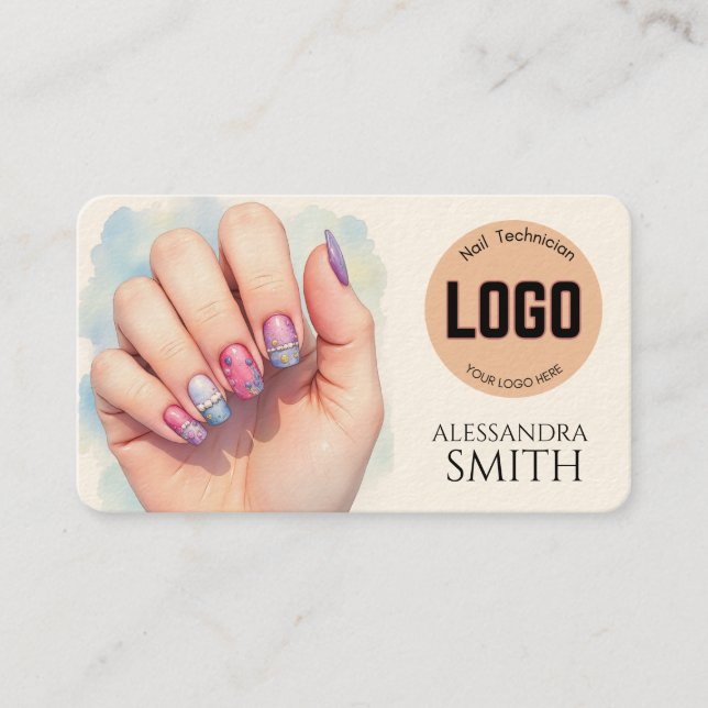 Carte D'appel Modern Simple Professional Business Nail Tech Card (Devant)