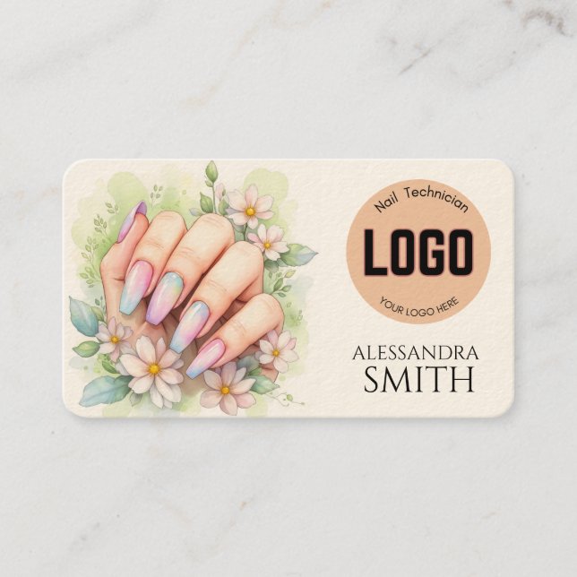 Carte D'appel Modern Simple Professional Business Nail Tech Card (Devant)