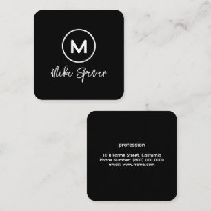Carte D'appel Monogramme circulaire sur carré noir