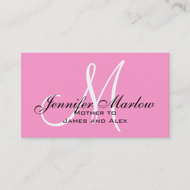 Carte d'appel Monogramme rose (Devant)