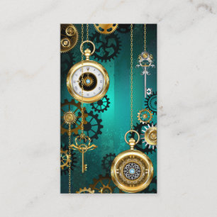 Carte D'appel Montre de bijouterie Steampunk sur un fond vert